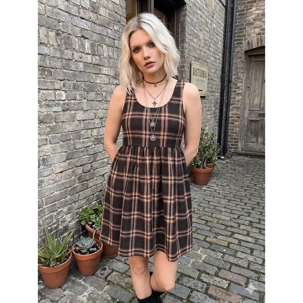 Disturbia Womens 10 Grunge Academia Witchy Edgy Emo Plaid Fit & Flare Mini Dress - Picture 2 of 10